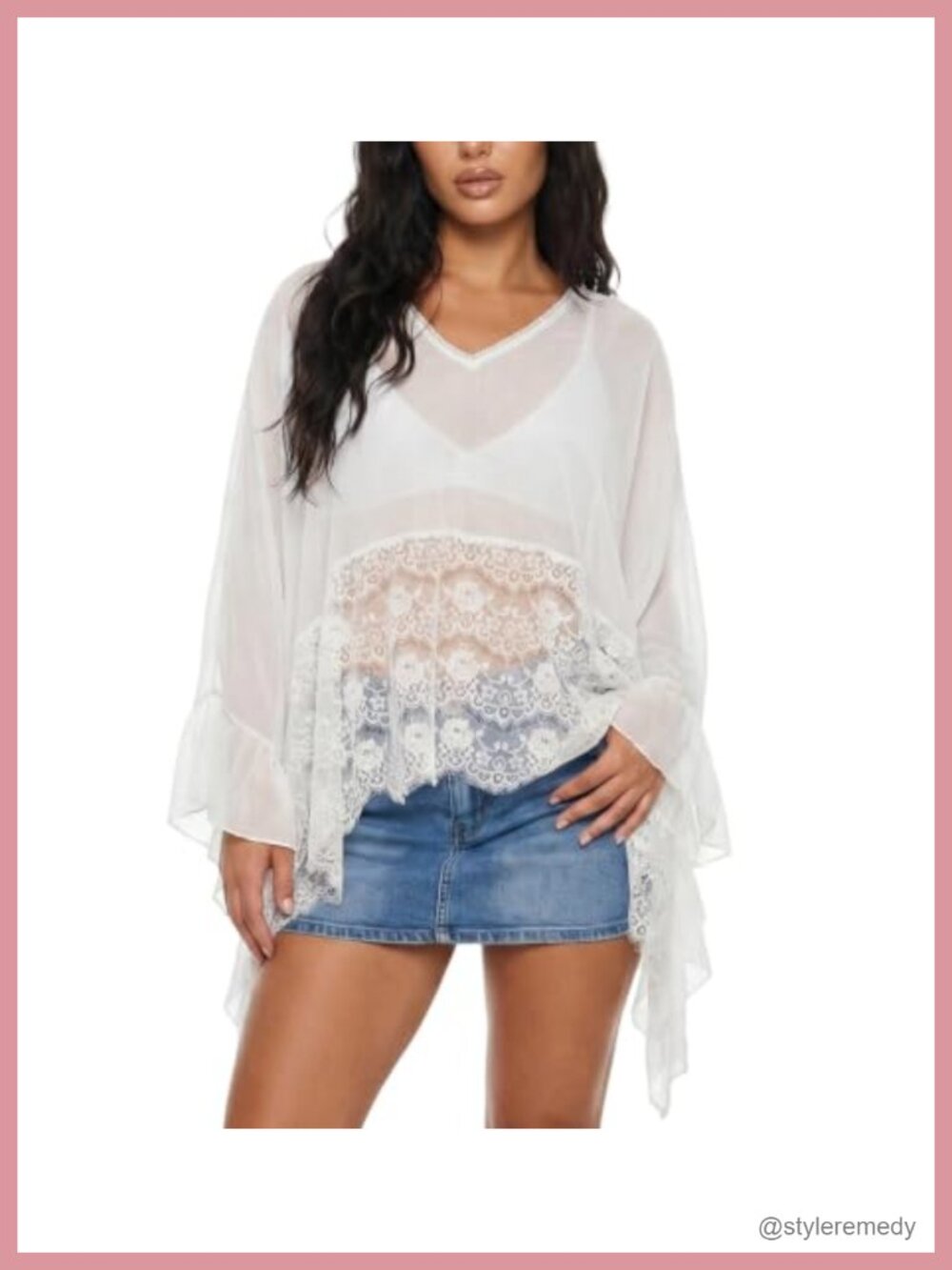 Sheer Lace Poncho Cover Up Womens Oversized Batwing Sleeve Mesh Top